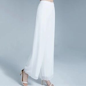 Lounge Silk Straight Leg White Pants with Stretch for Women Size M-L $209 SK1